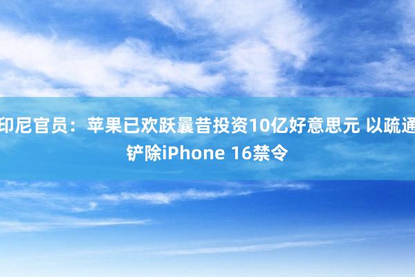 印尼官员：苹果已欢跃曩昔投资10亿好意思元 以疏通铲除iPhone 16禁令