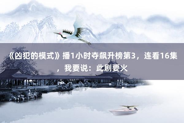 《凶犯的模式》播1小时夺飙升榜第3，连看16集，我要说：此剧要火